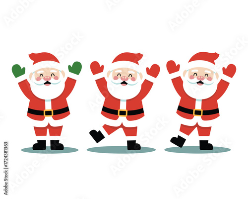 Jolly Santa in Christmas cheer: A joyous illustration captures Santa Claus, radiating festive spirit with his iconic red suit, joyful expression, and raised arms ready for the holiday season.