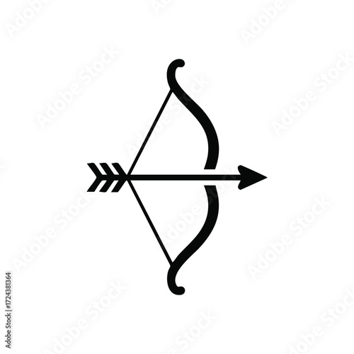 Precise Archery Bow Arrow Graphic. Clean emblem showing an archer's instrument and projectile, symbolizing unwavering focus, strategic aiming, and accomplishment. Represents hitting targets with.