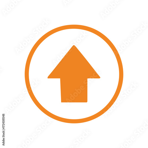 Orange Up Arrow Symbol Round. This vibrant directional indicator within a circular frame signifies advancement, improvement, and success. Represents development, positive motion, or increased value.