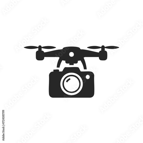 Drone Camera Aerial Photography Icon. Modern unmanned aircraft with attached photographic device, symbolizing advanced videography, remote sensing, and unique elevated perspectives.