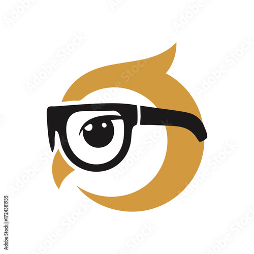 Intelligent Owl Eye with Glasses Icon. A minimalistic design showcasing an astute avian's visual organ adorned with eyewear. This graphic conveys sagacity, acute perception, and profound intellect.