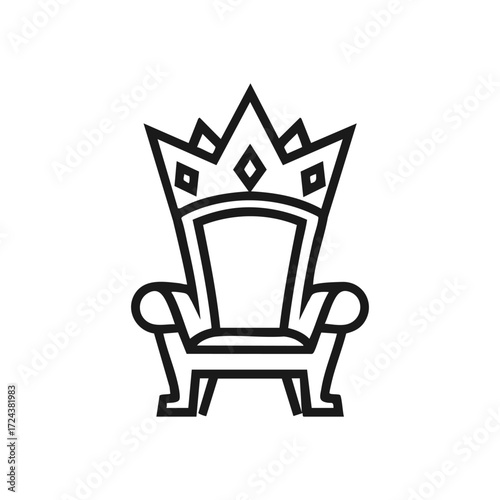 Royal Throne Chair Line Art Icon. Elegant contour of a sovereign's armchair, representing ultimate power and reign. Ideal for concepts of governance, royalty, and achievement.