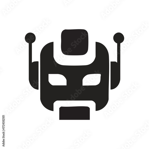 Intelligent Robot Head Icon. A sleek vector graphic portraying a futuristic artificial intelligence android. It embodies concepts of innovation, digital advancement, and intelligent automation.