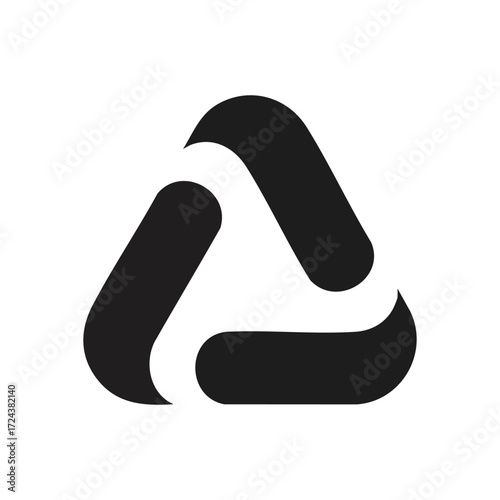 Dynamic Interconnected Triangle. A minimalist emblem presenting three integrated segments, symbolizing ongoing flow, renewal, and sequential progression.