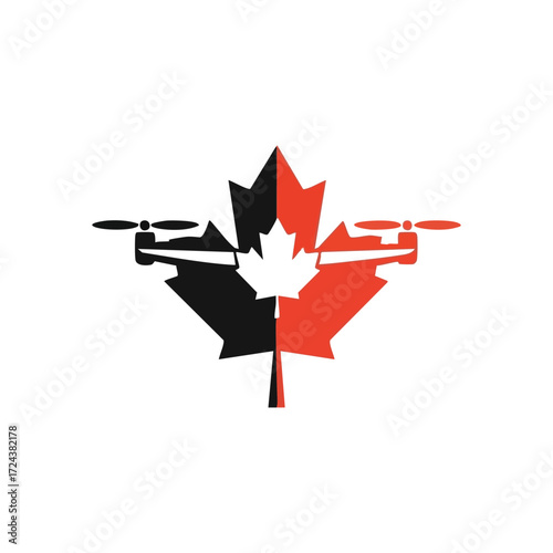 Canada Drone Innovation Symbol. Abstract graphic merges national leaf with unmanned aerial vehicles, symbolizing technological progress and modern flight operations within the northern nation.