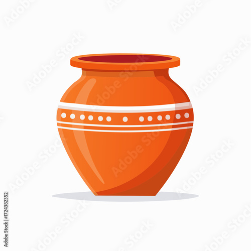 Orange Clay Pot with White Decorative Band