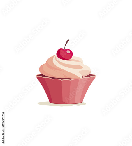 Pink cupcake with cherry