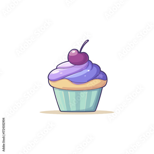 Purple and light blue cupcake with cherry