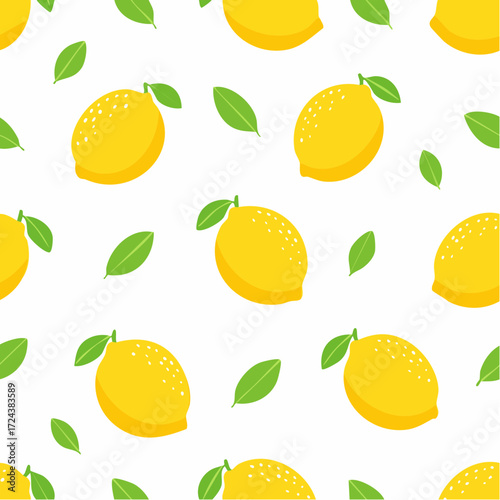 Vibrant Yellow Lemons and Green Leaves Seamless Pattern