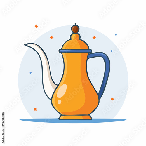 Orange Coffee Pot with Blue Accents Illustration