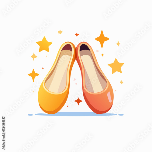 Pair of Orange and Yellow Ballet Flats with Sparkling Stars