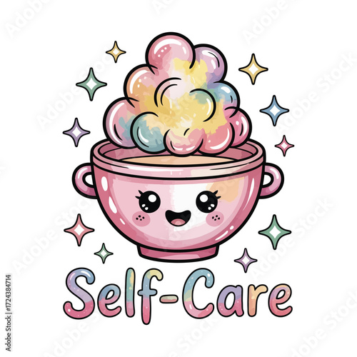 kawaii pastel facial steamer with smiling face, watercolor clipart, transparent background, planner sticker style