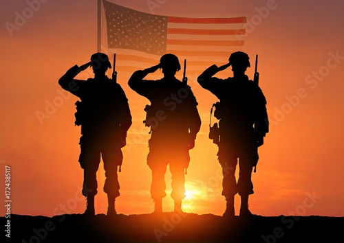 Silhouette of soldiers saluting at sunset (1)
