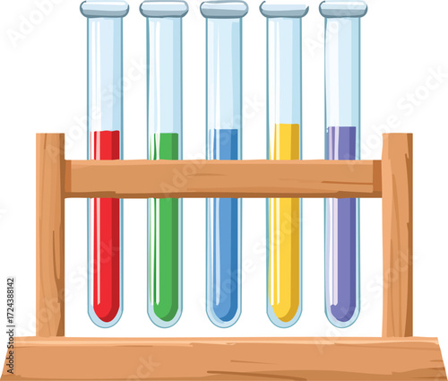 Colorful Test Tubes in a Rack A Vector Illustration for Science and Education