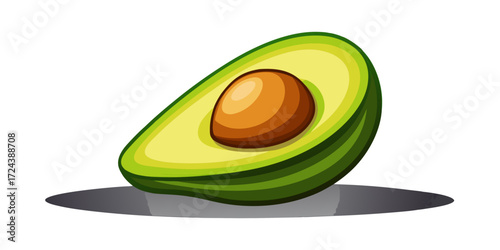 Professional photo of a perfect fresh avocado sliced in half, seed exposed, on a clean white background. Bright studio lighting, sharp focus, vibrant green flesh, natural texture, commercial food phot