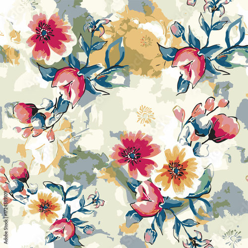 Classic Popular Flower Seamless pattern background - For easy making seamless pattern use it for filling any contours