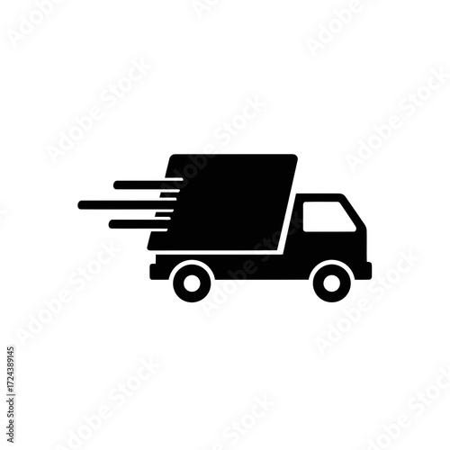 Black silhouette of a delivery truck in motion