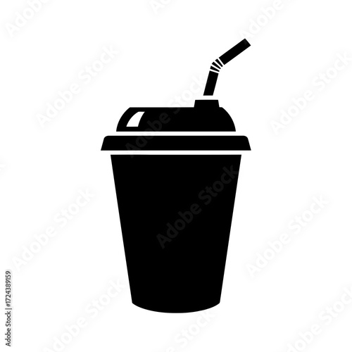 Black silhouette of a disposable cup with a straw
