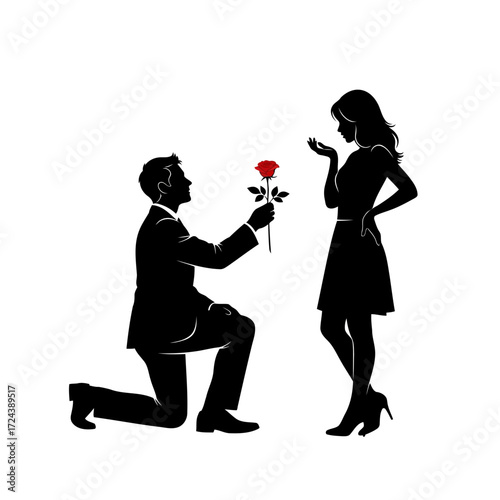 Man proposing to woman with rose