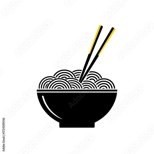 Black bowl of noodles with chopsticks