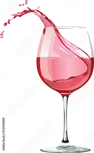 Elegant Splash Captivating Vector Art of Rosé Wine in a Crystal Glass, Pure Liquid Motion, Refreshing Drink