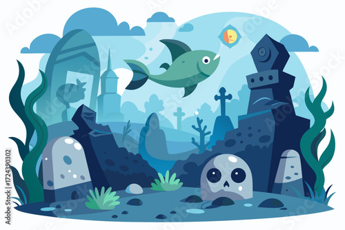 A mysterious haunted library illustration featuring enchanted books flying like bats in the moonlit night. Perfect for Halloween backgrounds, spooky party invitations, eerie posters, gothic fantasy ar
