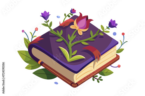 A mysterious haunted library illustration featuring enchanted books flying like bats in the moonlit night. Perfect for Halloween backgrounds, spooky party invitations, eerie posters, gothic fantasy ar