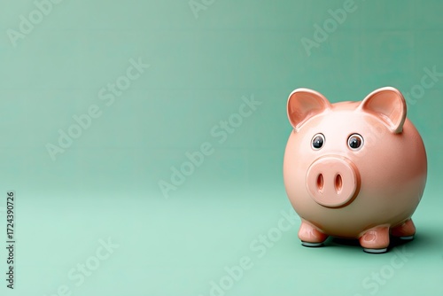 Pink piggy bank on mint green background (3)