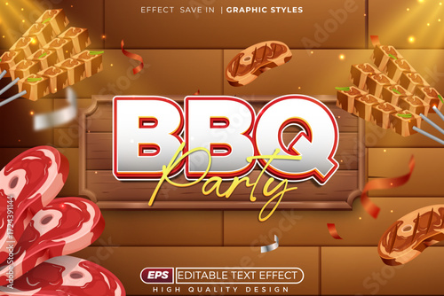 Editable 3d text effect bbq party with beef and classic background