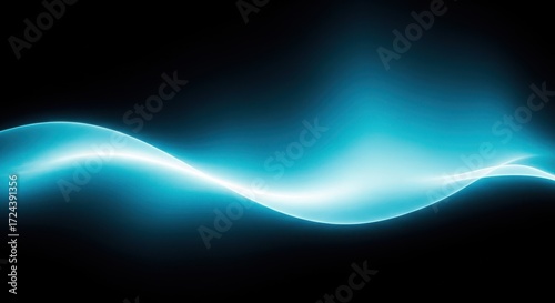 Glowing Cyan Abstract Wave Light Effect on Black Background blue