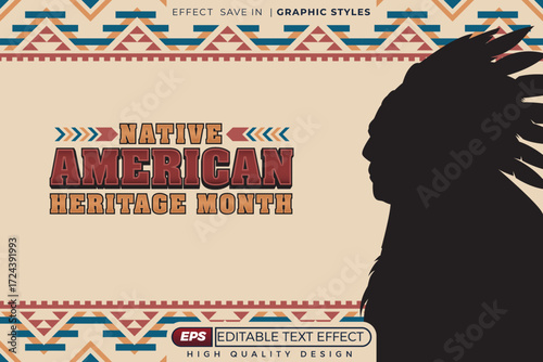 Editable 3d text effect native american for banner and poster template
