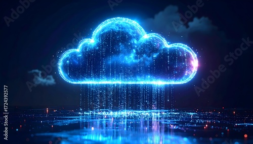 Glowius Blue Digital Cloud Computing Icon with Data Streams Future of Technology Concept