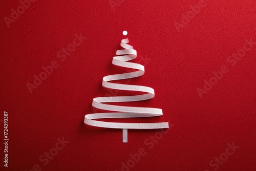 White ribbon Christmas tree on red background (1)
