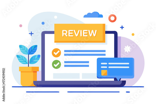 Vector flat illustration showing a man giving a star rating to an AI chatbot on a digital interface. Perfect for concepts related to customer feedback, online reviews, chatbot interaction, user satisf