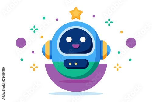 Vector flat illustration showing a man giving a star rating to an AI chatbot on a digital interface. Perfect for concepts related to customer feedback, online reviews, chatbot interaction, user satisf