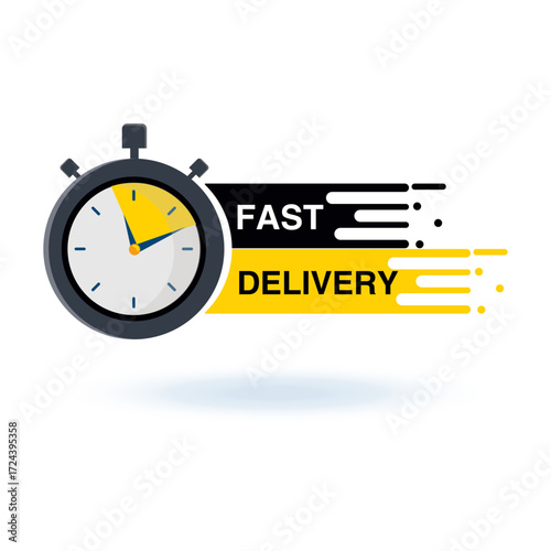 Illustration of express delivery time clock indicating speed of completion on white background