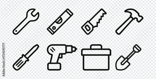 Hand drawn illustration of various tools for construction and repair