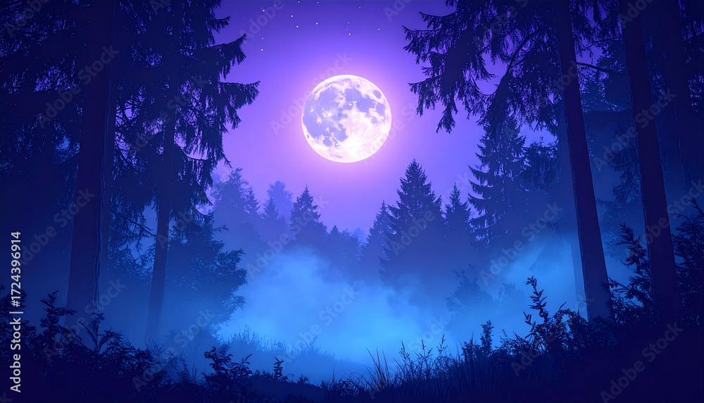 Fototapeta premium Spooky Moonlit Forest Night Background