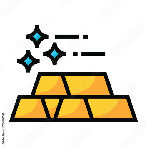 Gold bars with sparkling stars and lines above