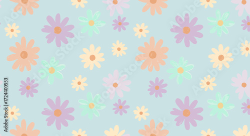Delicate Pastel Floral Pattern: A Gentle Bloom of Colorful Daisy Flowers