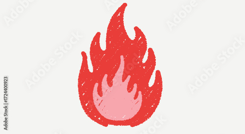Stylized hand-drawn red flame illustration with light pink accents on white