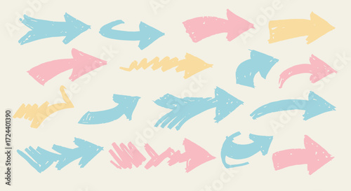 Pastel colored hand-drawn arrows vector pattern, a cute and playful background