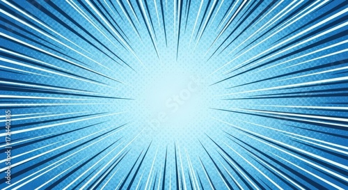 Blue Radial Burst Effect with Halftone Dots Abstract Background image