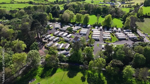 Aerial View of Cushendun Caravan Park on the Irish Sea Co Antrim Northern Ireland on a sunny day with a blue sky 05-17-2025