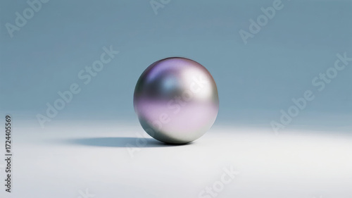 A single reflective metallic sphere on a smooth surface with soft lighting
