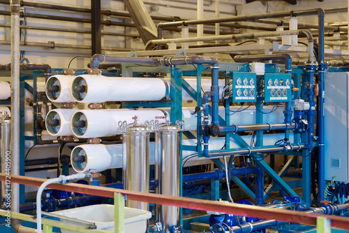 Modern industrial reverse osmosis water purification system in a technical facility for efficient water treatment