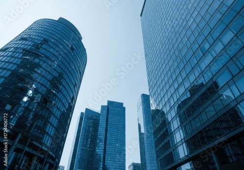 Wallpaper Mural Futuristic Glass Skyscrapers with Blue Reflections in Modern Business District Torontodigital.ca