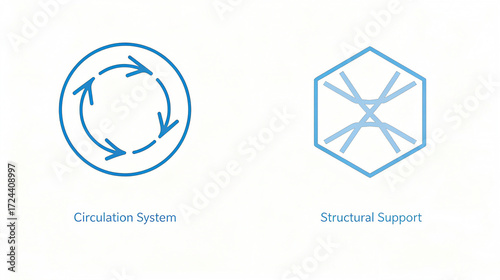 Circular arrows and hexagonal support patterns, concepts of cyclic systems and structural support, suitable for scenarios that emphasize product cycling and structural support performance.
