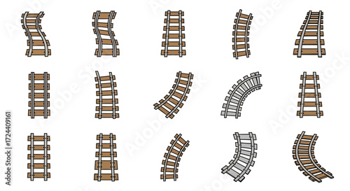 Collection of diverse railway track illustrations, showcasing various curves and angles.