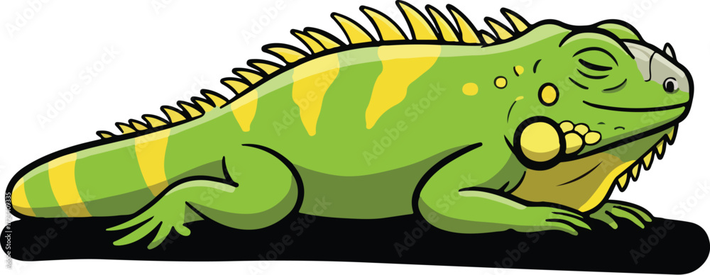 Obraz premium Cartoon Green Iguana Illustration.